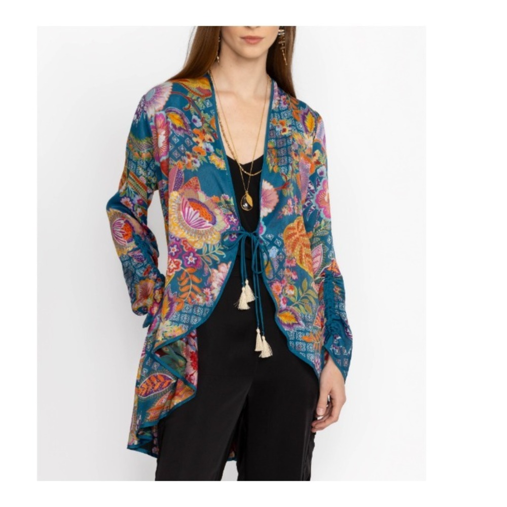 Johnny Was XS Reversible Lapham Ryder Coat Jacket Waterfall Front Ruched Sleeves